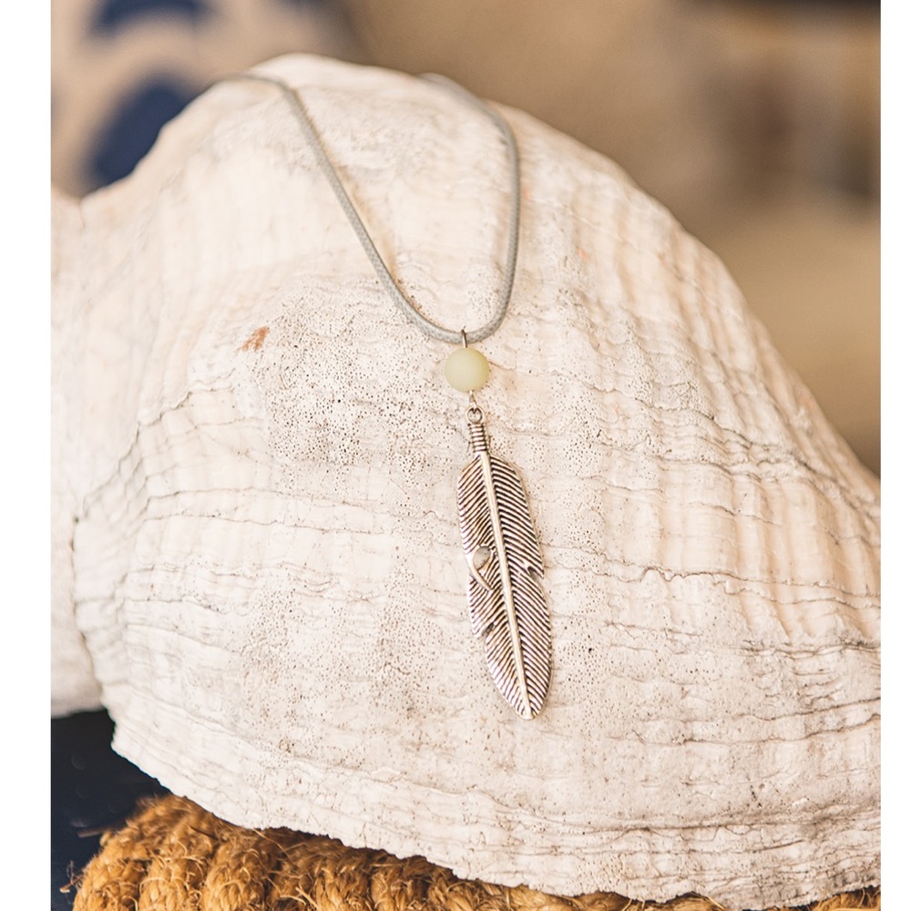Handmade Silver Feather Necklace “Love Stone”